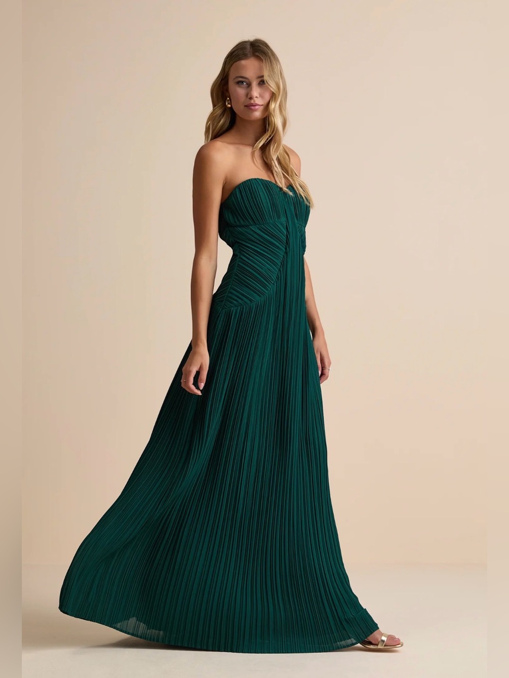 Lulus Narasha Emerald Green Pleated Strapless Maxi Dress Size XL NEW w/ Tag